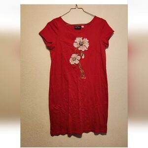 BOB MACKIE Womens Floral Flower T Shirt Dress M Medium Casual Red Bright